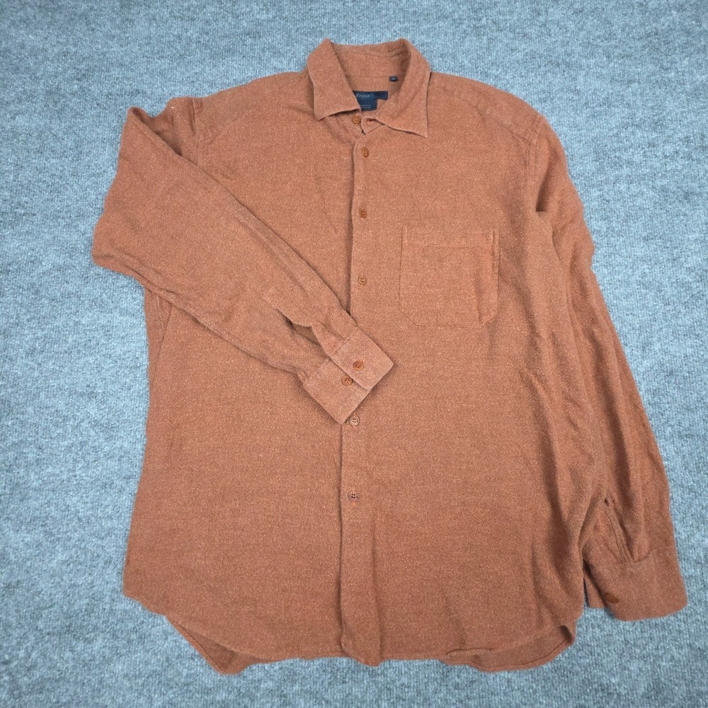 Ermenegildo Zegna Flannel Shirt Men's XL Orange 100% Cotton Button Up Italy ***